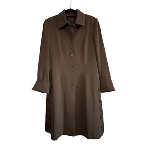 INSIGHT Brown Side Slits Button Detail Collared Pleated Back Coat Size 6